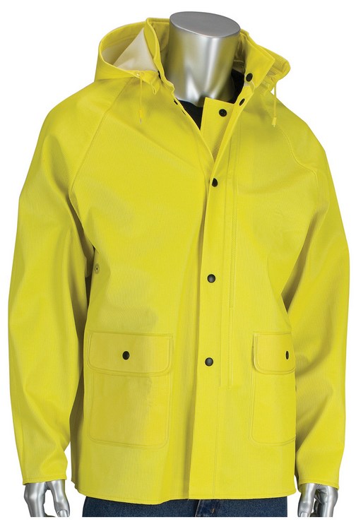 Flex Ribbed PVC Jacket with Hood - Yellow, Extra Large - SupplyDen