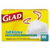 Glad Drawstring Tall Kitchen 24" x 27" .95 Mil Can Liner, 13 Gallon - White
