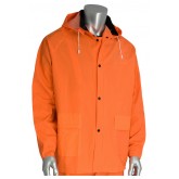 Base35 Premium Hi-Vis 3-Piece PVC/Polyester Rainsuit with Bib Overalls and Corduroy Collar  - Orange, Extra Large