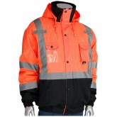 ANSI Type R Class 3 Rip Stop Premium Plus Bomber Jacket with Zip-Out Fleece Liner and "D" Ring Access - Orange, 4X Large